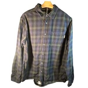 Eddie Bauer Mens XL Blue Green Plaid Flannel Long Sleeve Button‎ Down Shirt